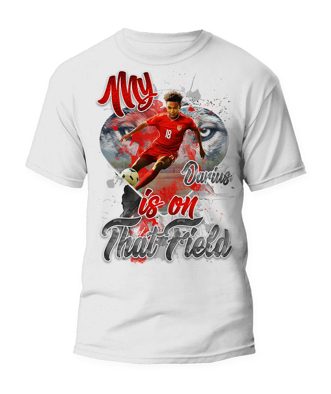 🎉Personalized "My Heart Is On That Field" Soccer Graphic T-Shirt - For You and Your Family🎉 Main image