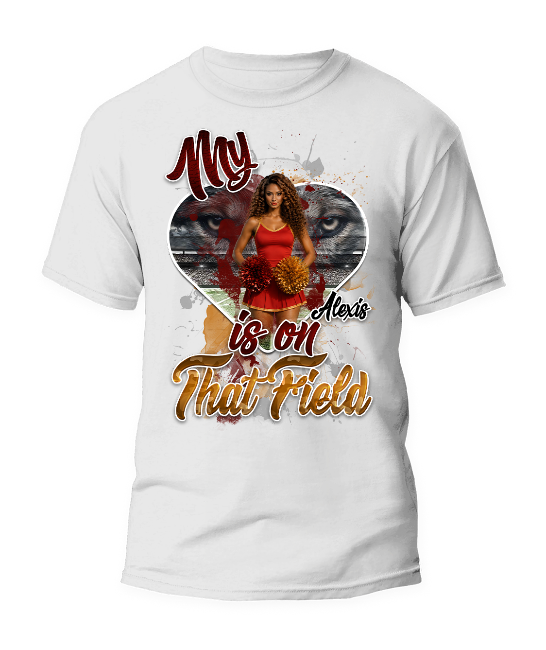 Personalized "My Heart Is On That Field" Cheerleader Graphic T-Shirt - For You and Your Family🎉 #2