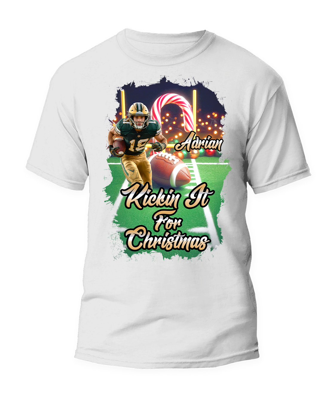 Kickin’ It For Christmas Custom Football T-Shirt- For You and Your Family🎉 Main image