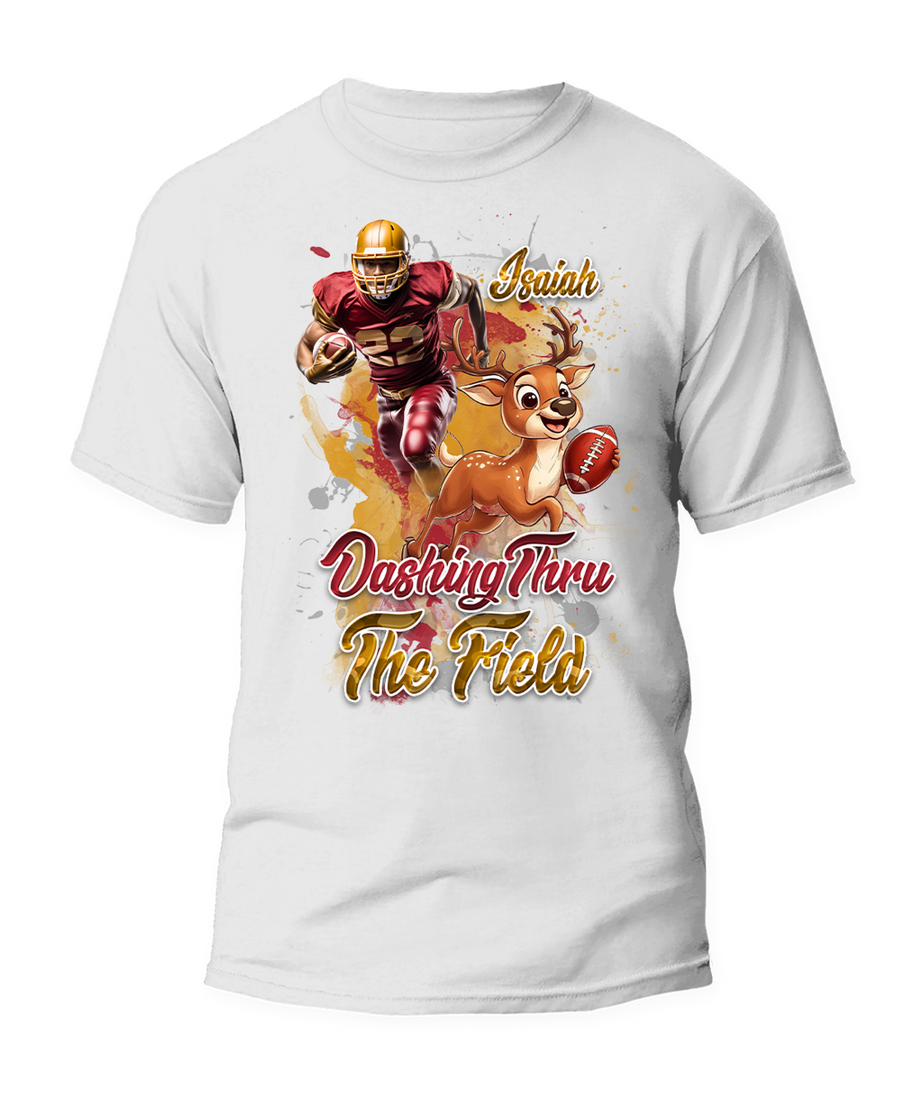 Dashing Thru The Field Custom Christmas Football T-Shirt- For You and Your Family🎉
