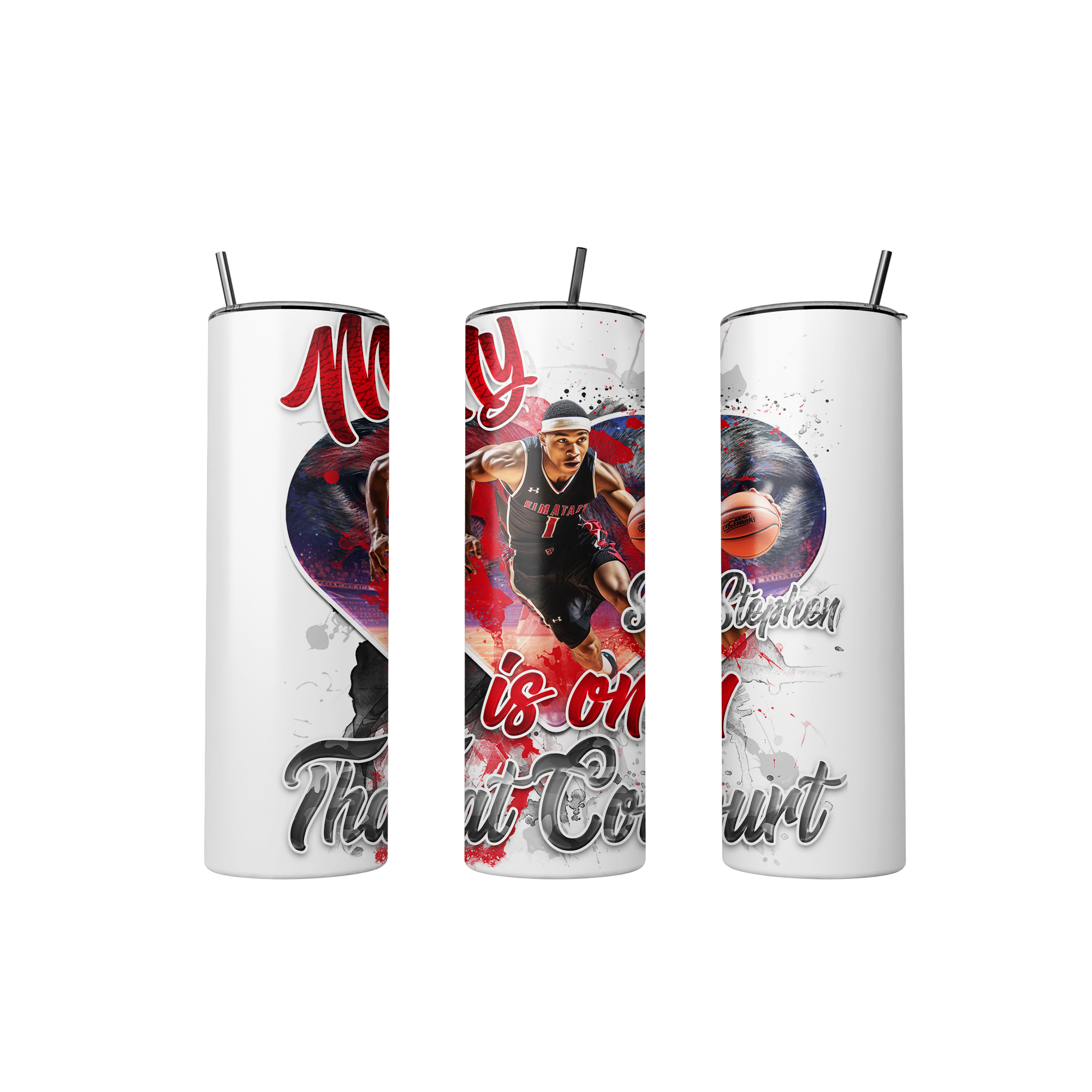 🎉Personalized My Heart Is On That Court Graphic Basketball Tumbler #2🎉 Main image
