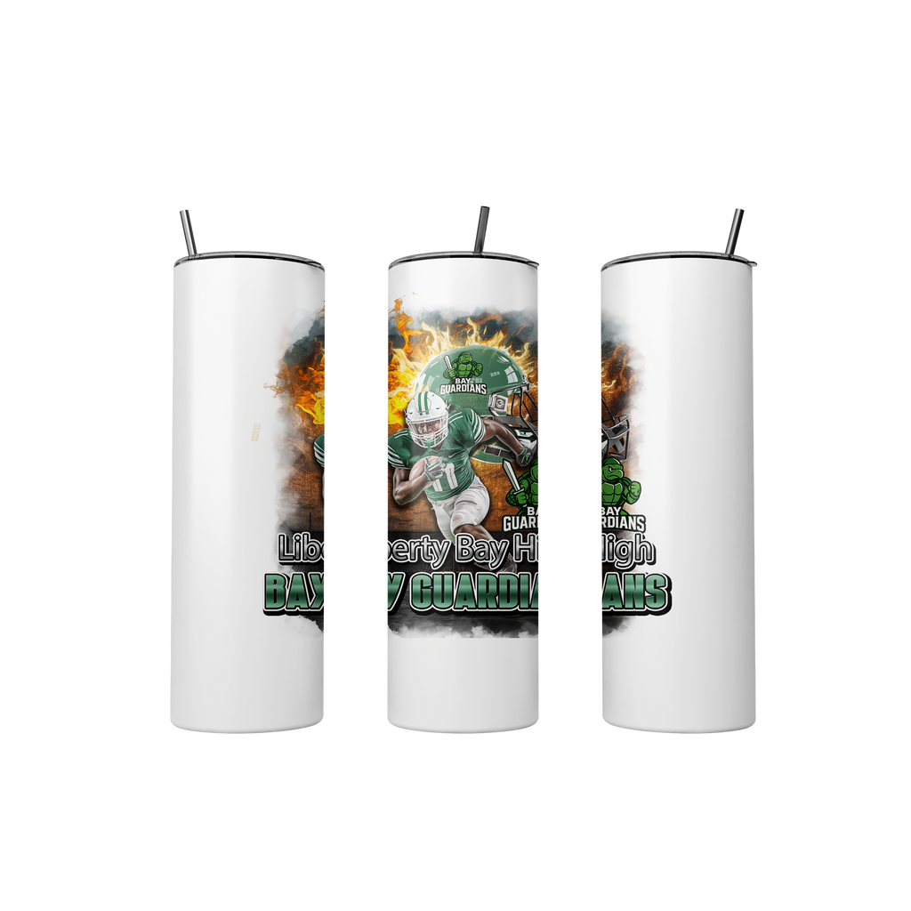 Custom Football Player 20 oz Tumbler | Personalized School Spirit Sports Tumbler with Photo, Team Name & School Colors and Mascot