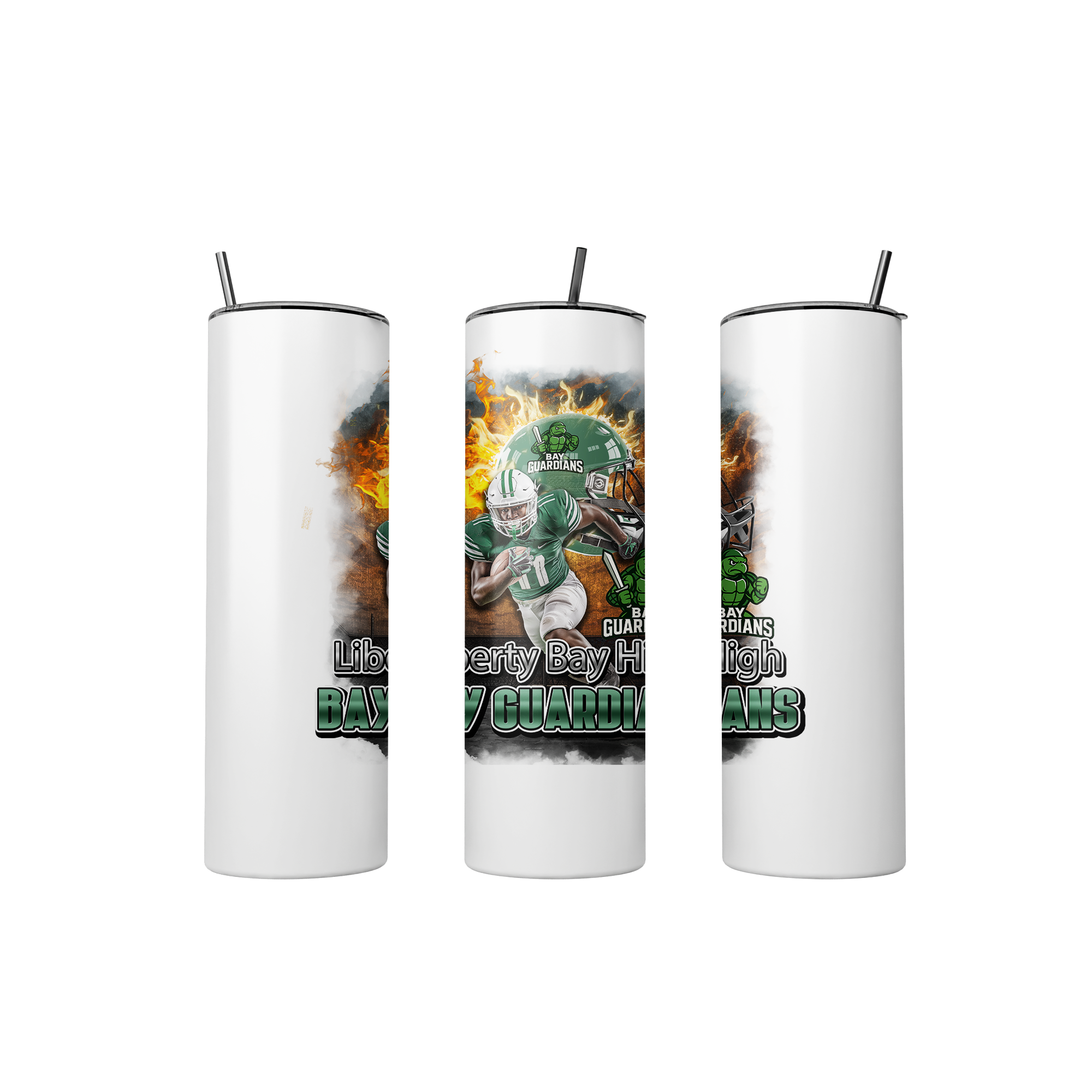 Custom Football Player 20 oz Tumbler | Personalized School Spirit Sports Tumbler with Photo, Team Name & School Colors and Mascot