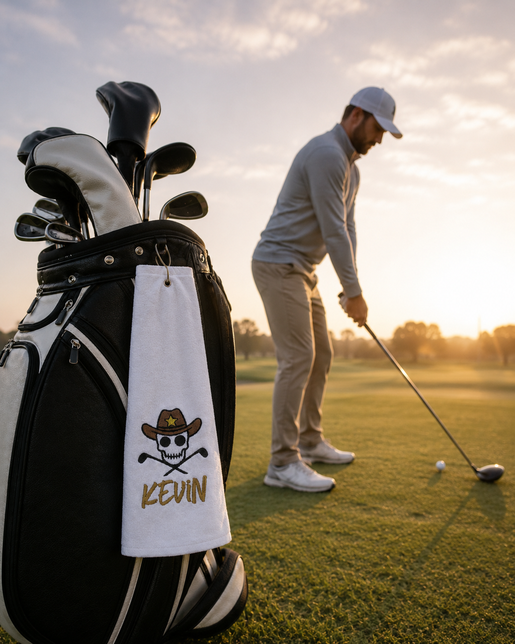 Personalized Cowboy Skull Golf Towel | Custom Embroidered Golf Bag Towel