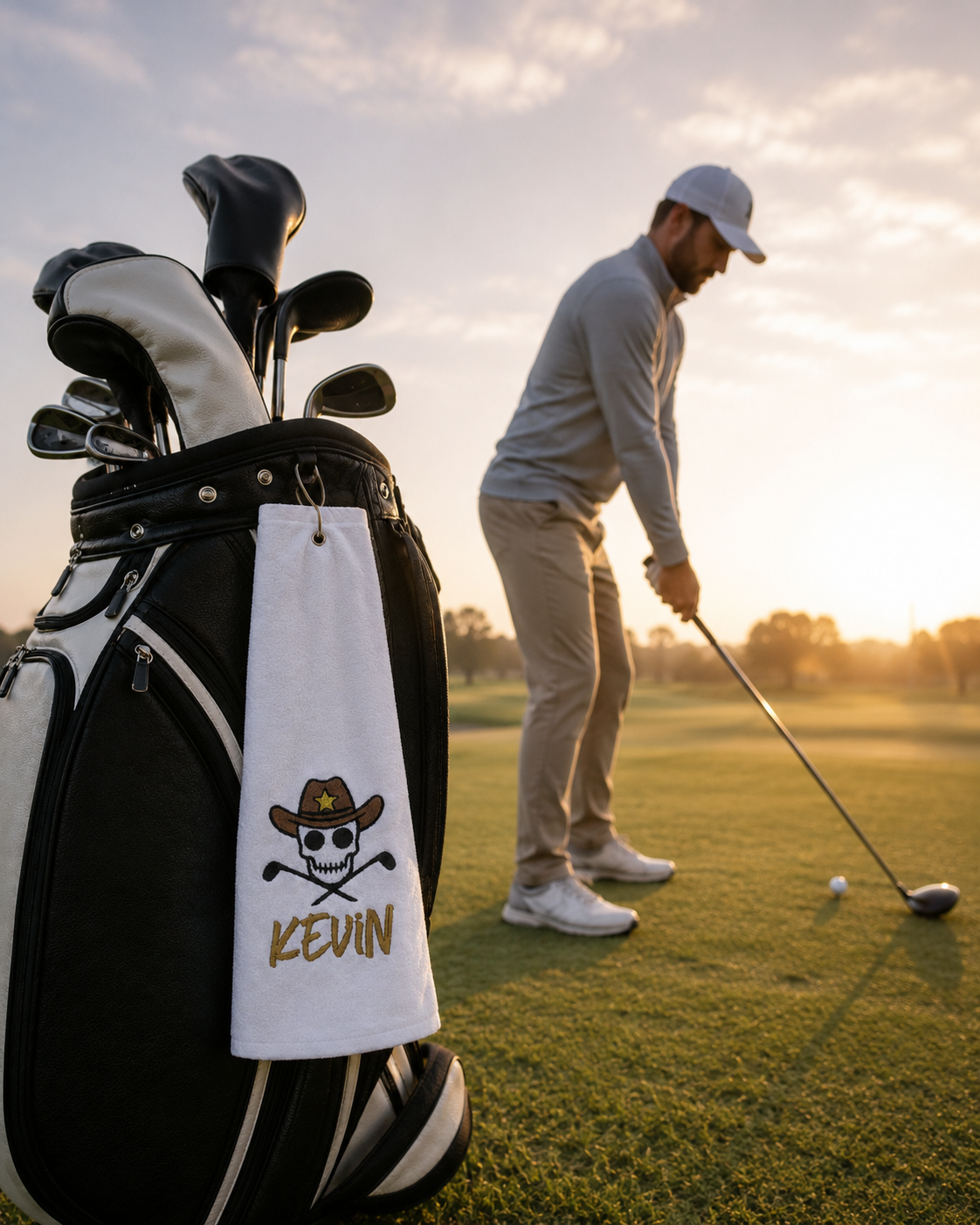 Personalized Cowboy Skull Golf Towel | Custom Embroidered Golf Bag Towel