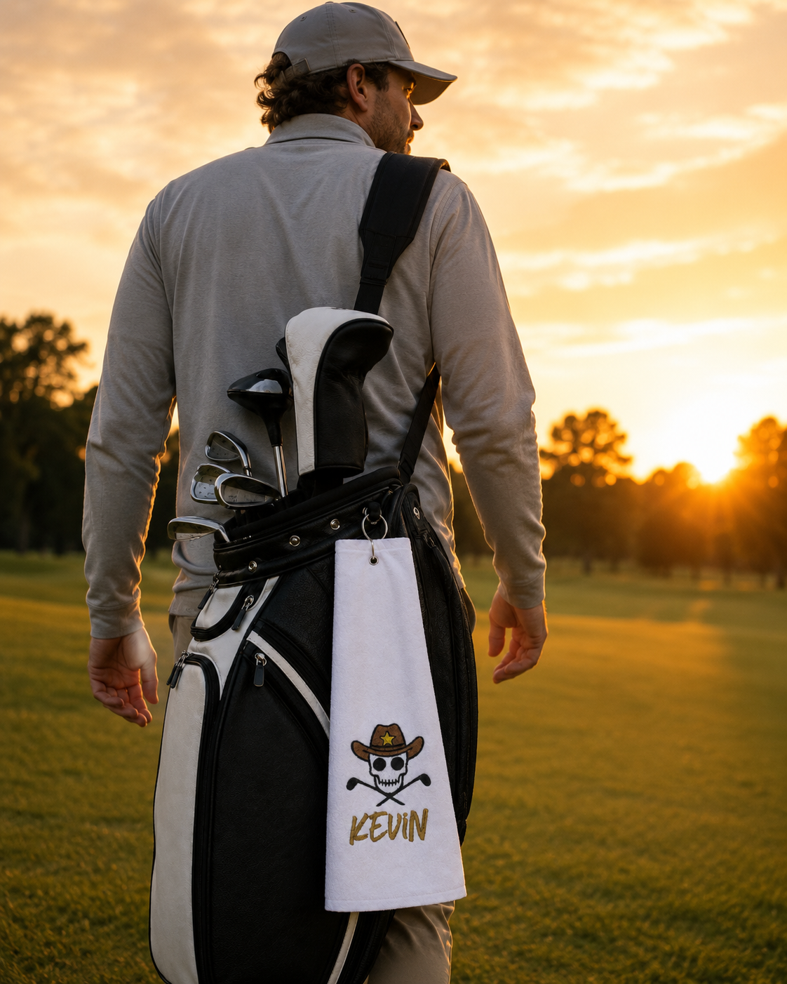 Personalized Cowboy Skull Golf Towel | Custom Embroidered Golf Bag Towel