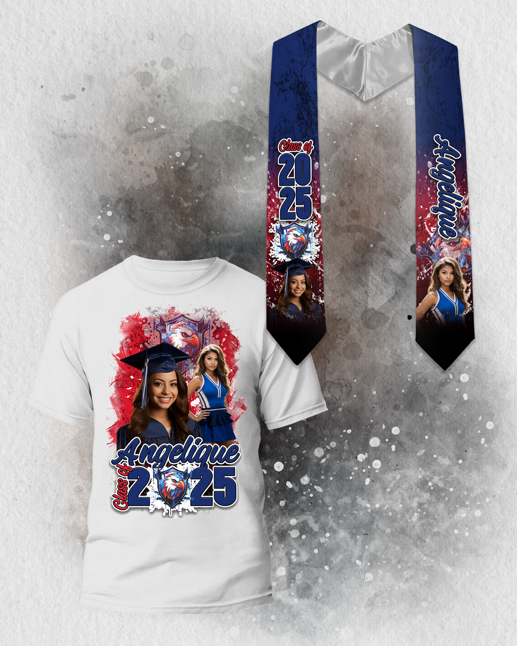 Custom Class of 2025 Grunge Graduation T-Shirt & Stole Set 🎓