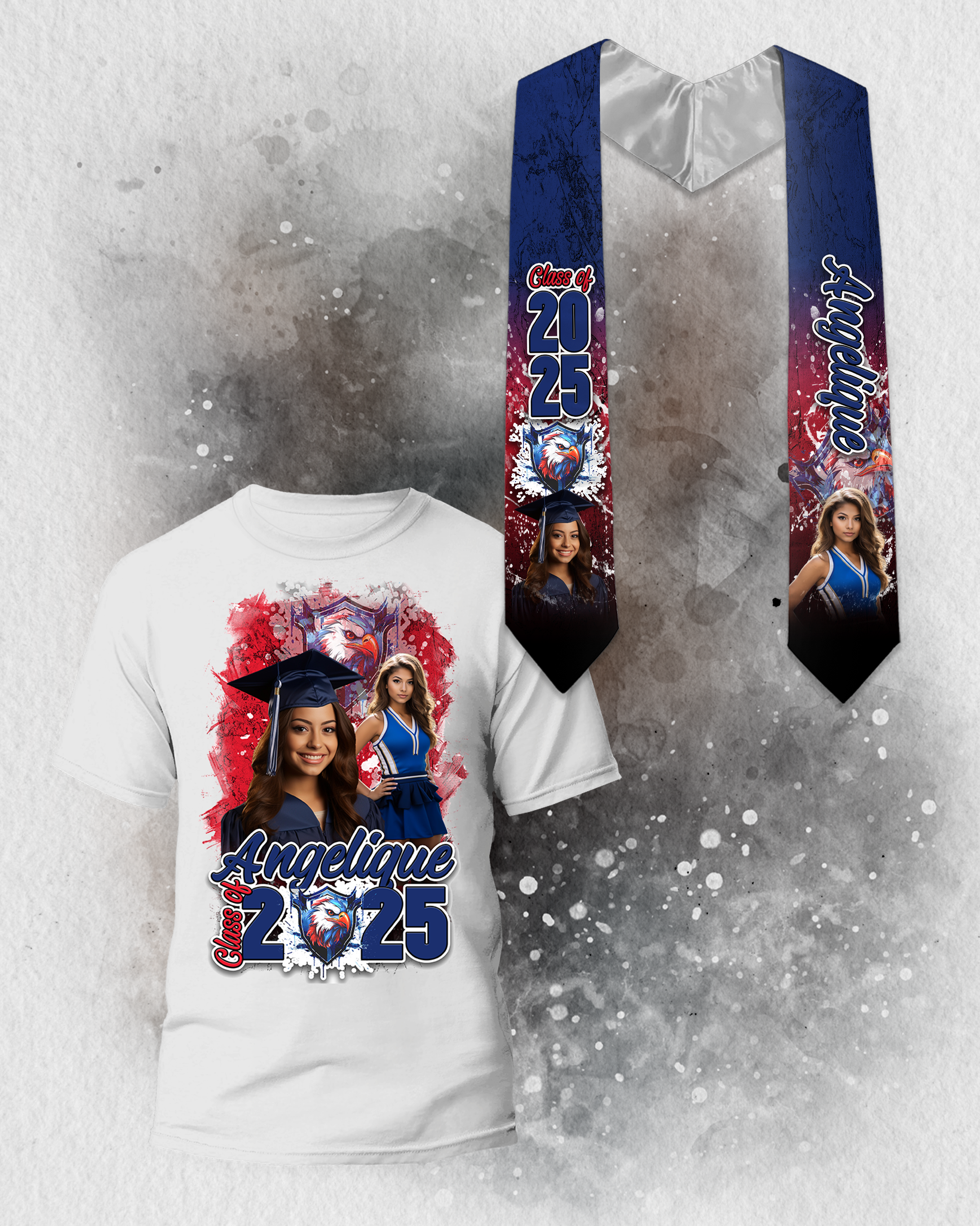 Custom Class of 2025 Grunge Graduation T-Shirt & Stole Set 🎓