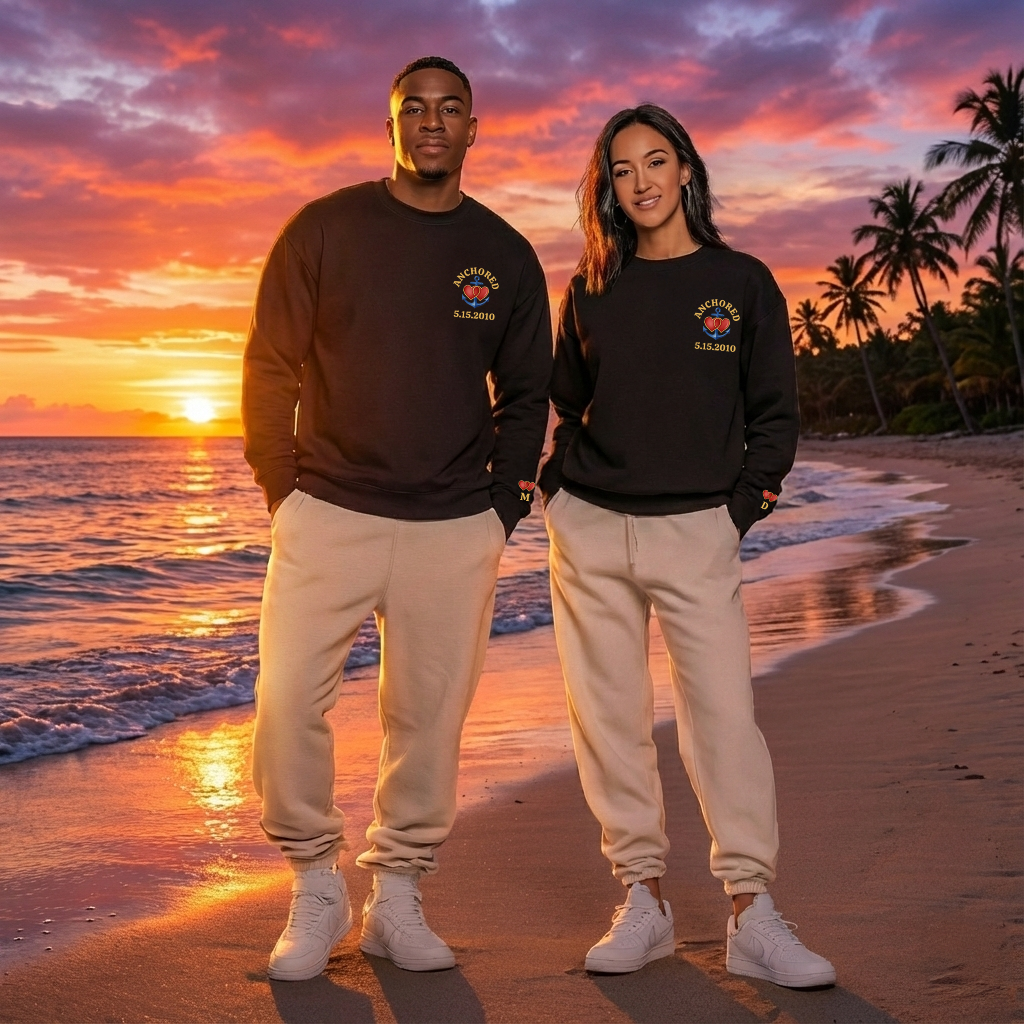 Anchored Hearts Personalized Couples Sweatshirt