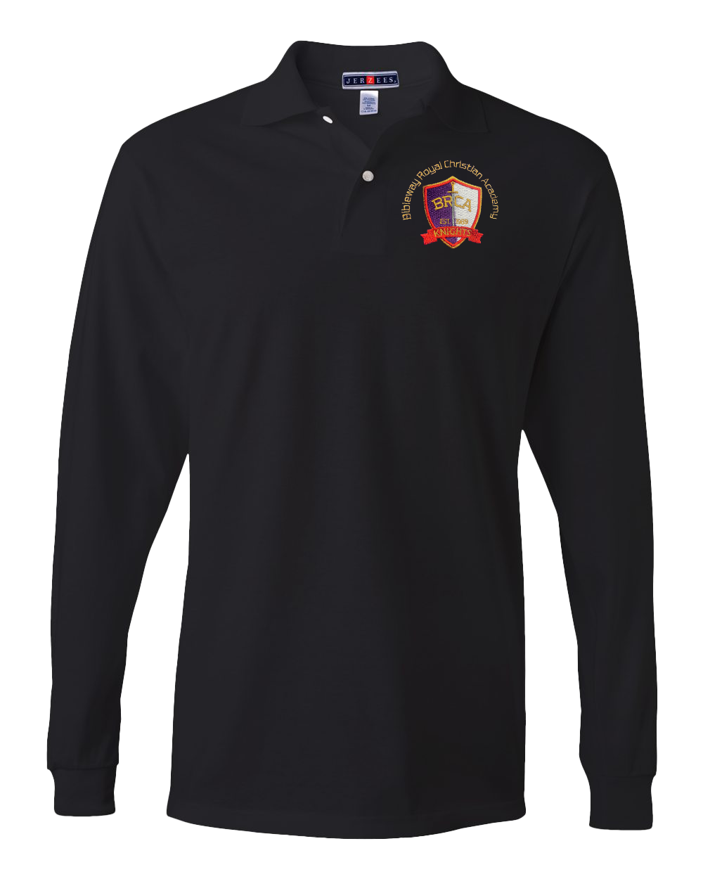 Jerzees Long Sleeve Unisex 437 Spotshield Polo with Embroidered BRCA School Logo - Student