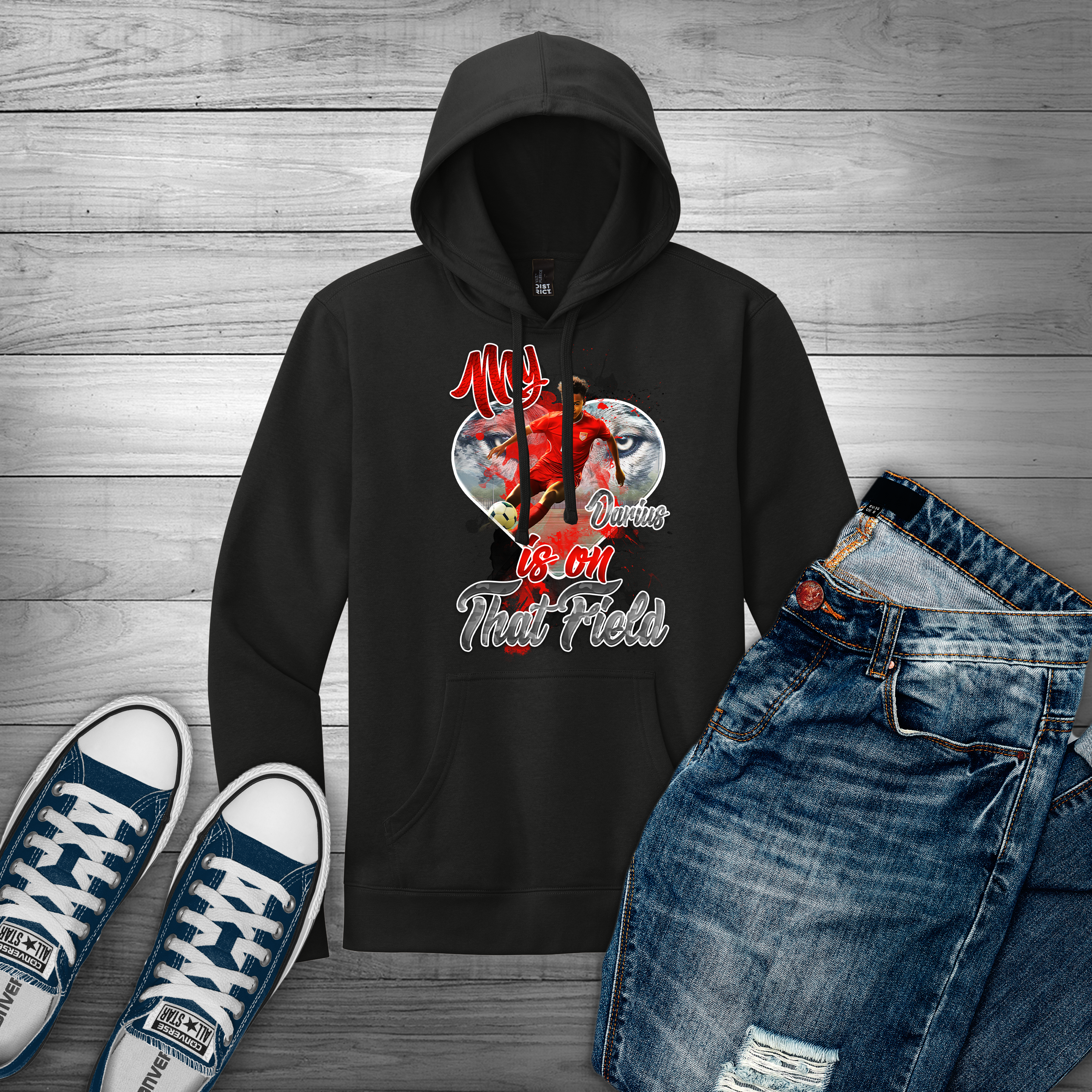 🎉Black Personalized "My Heart Is On That Field" Soccer Hoodie🎉 Secondary image