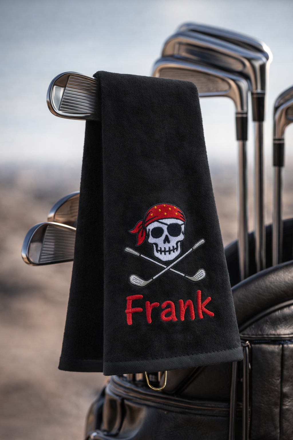 Personalized Pirate Skull Golf Towel with Name – Custom Embroidered Tri-Fold Towel for Golf Bags Main image