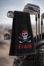 Personalized Pirate Skull Golf Towel with Name – Custom Embroidered Tri-Fold Towel for Golf Bags
