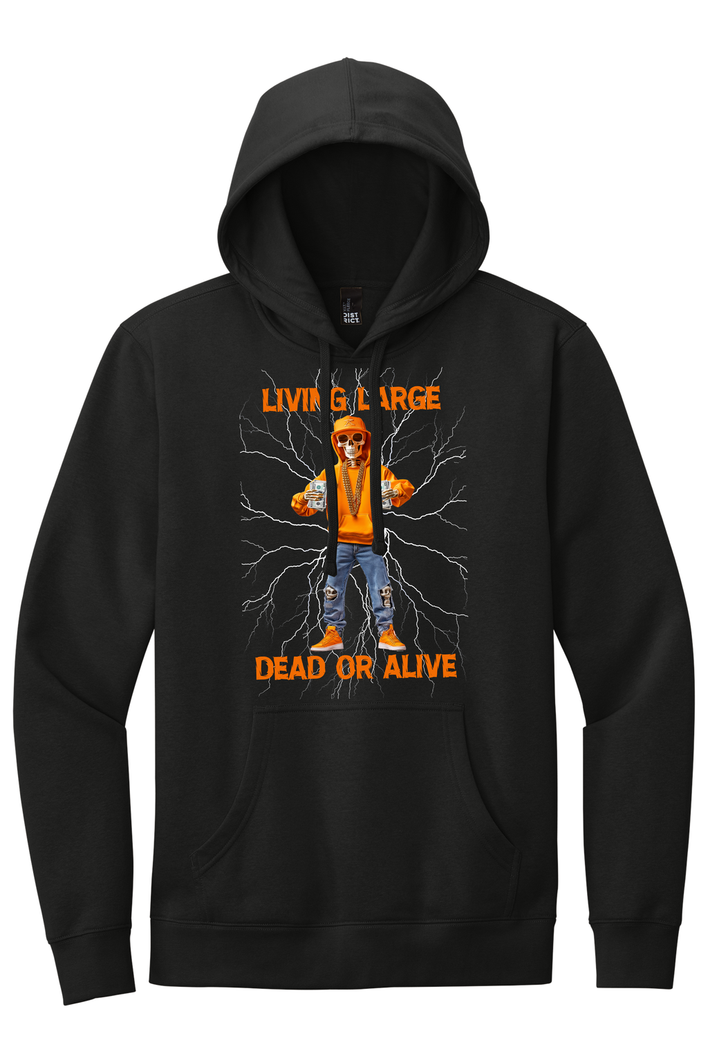 Black "Living Large Dead Or Alive" Halloween Graphic Hoodie 🎉