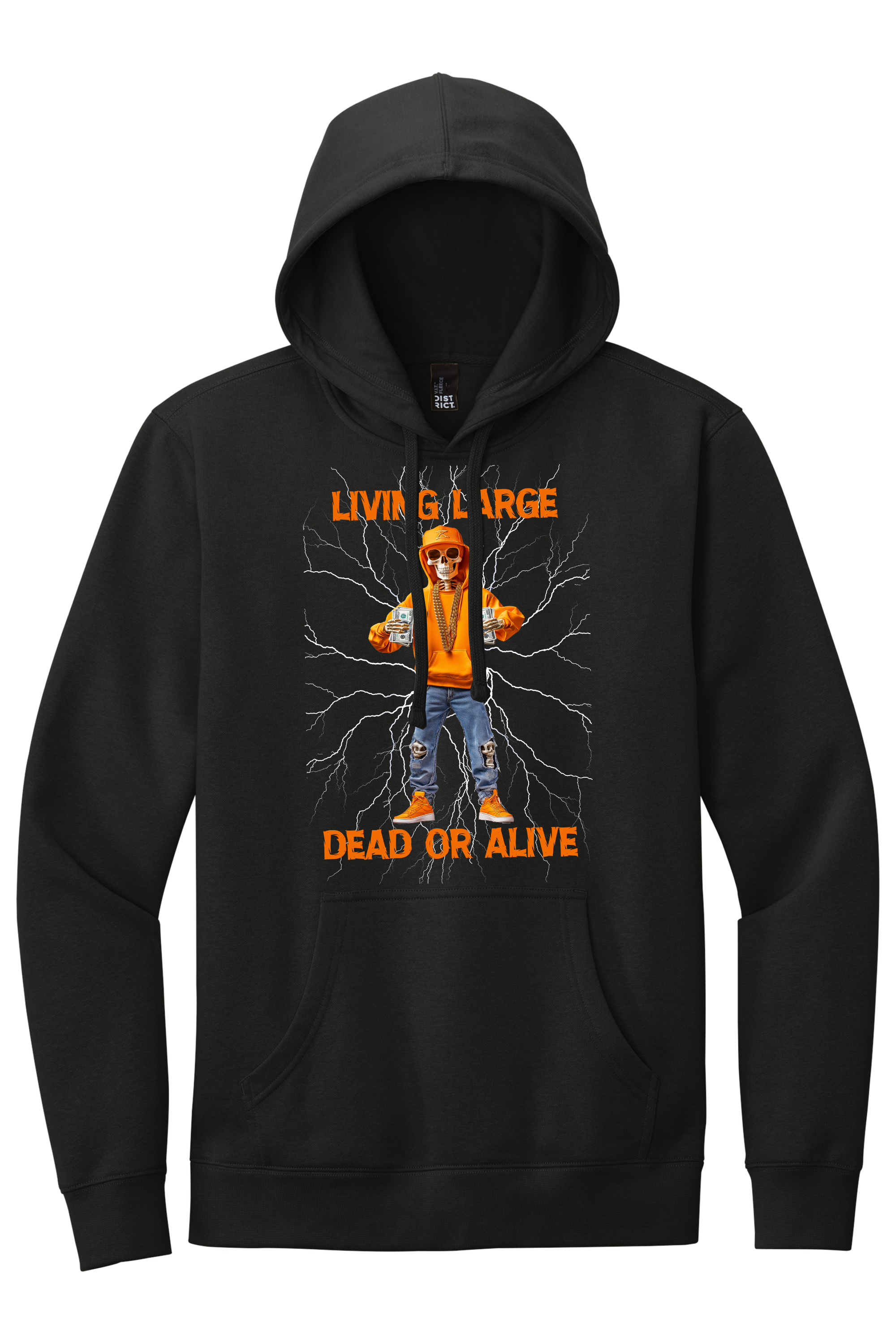 Black "Living Large Dead Or Alive" Halloween Graphic Hoodie 🎉