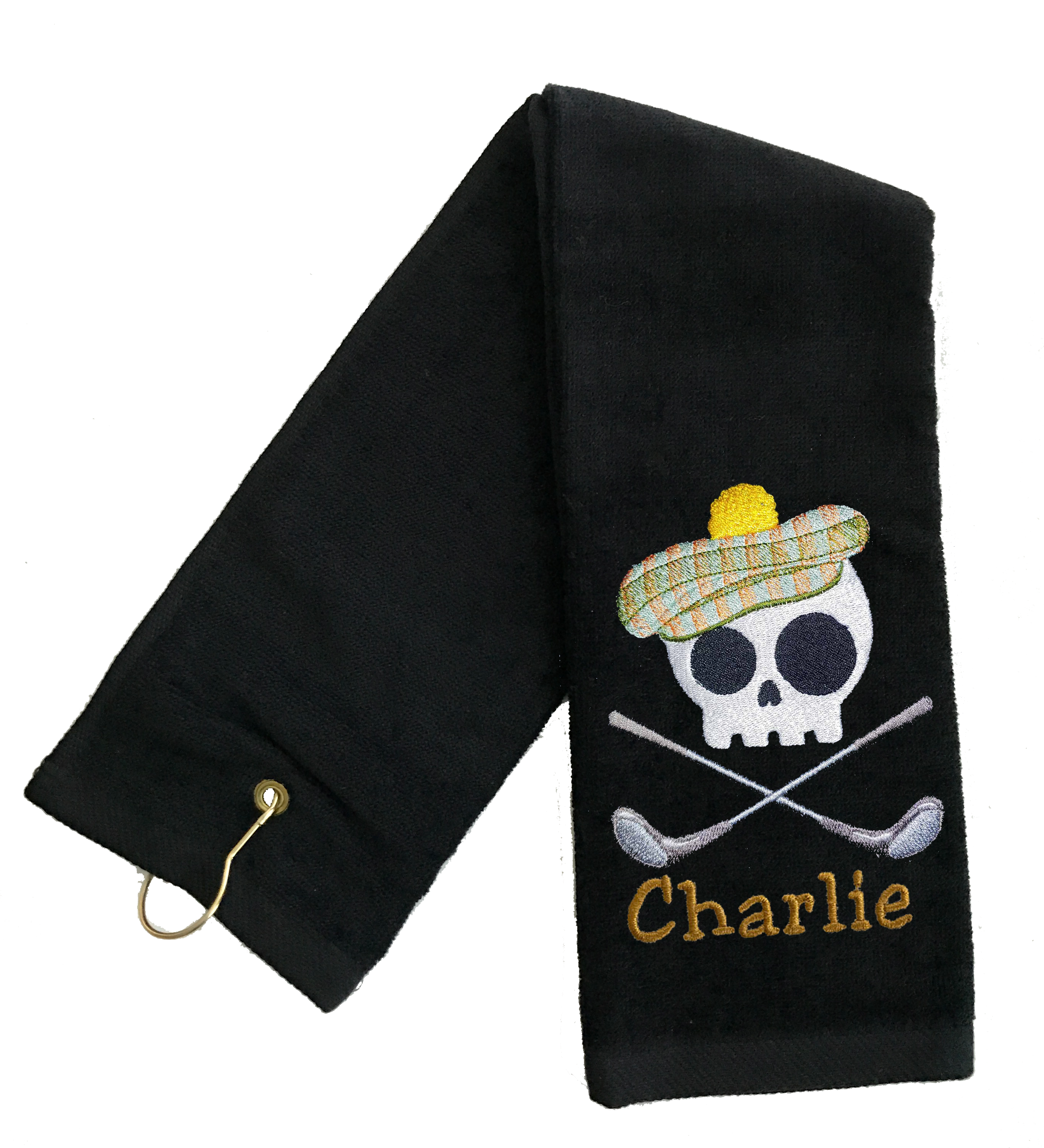 Black Skull Personalized Embroidered Golf Towel