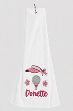 Personalized Ladies Golf Towel | Custom Embroidered Pink Visor Golf Bag Towel