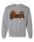 Haunted Halloween Sweatshirt | Ghost & Bat Crewneck | Adult XS–5XL + Youth S–XL