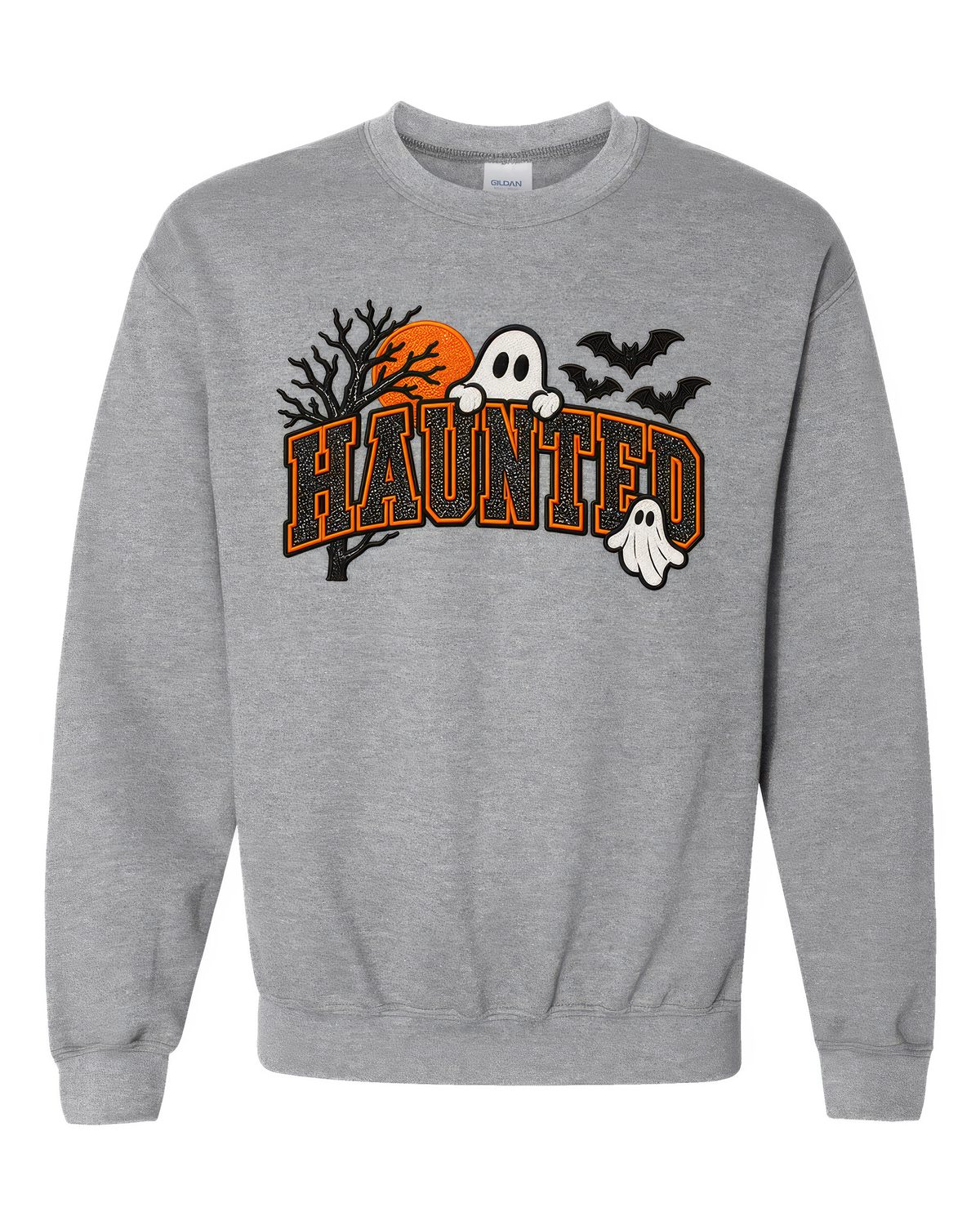 Haunted Halloween Sweatshirt | Ghost & Bat Crewneck | Adult XS–5XL + Youth S–XL
