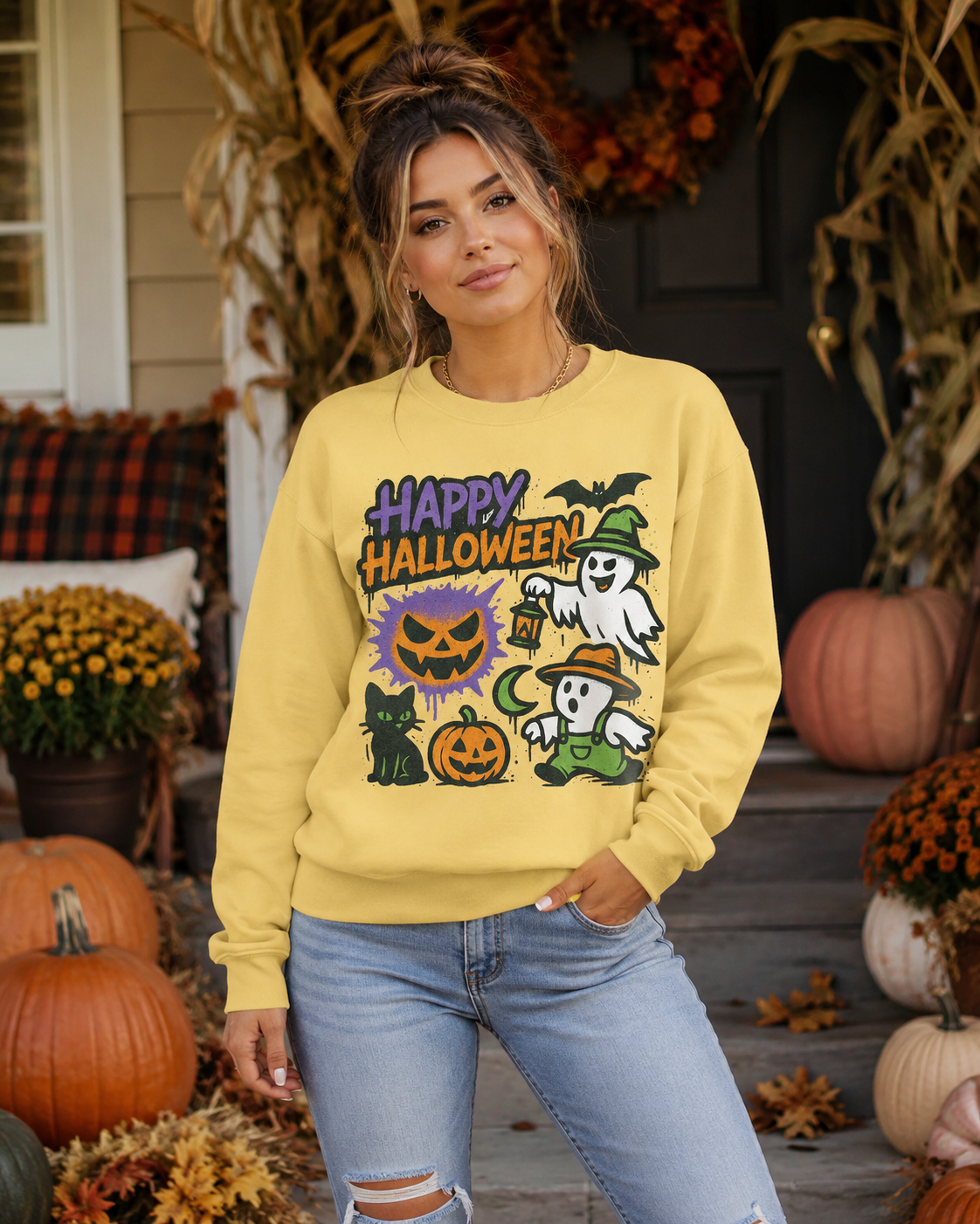 Happy Halloween Comfort Colors Sweatshirt – Garment-Dyed Vintage Style, Relaxed Fit Unisex Crewneck Main image