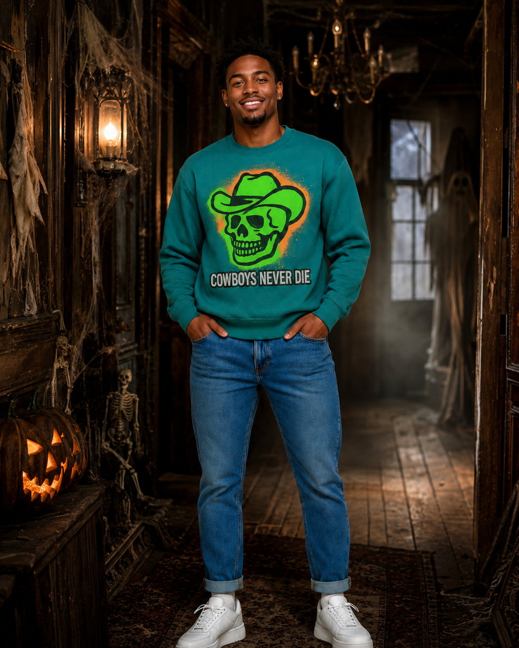 Cowboys Never Die Comfort Colors Sweatshirt | Western Skull Halloween Crewneck #2