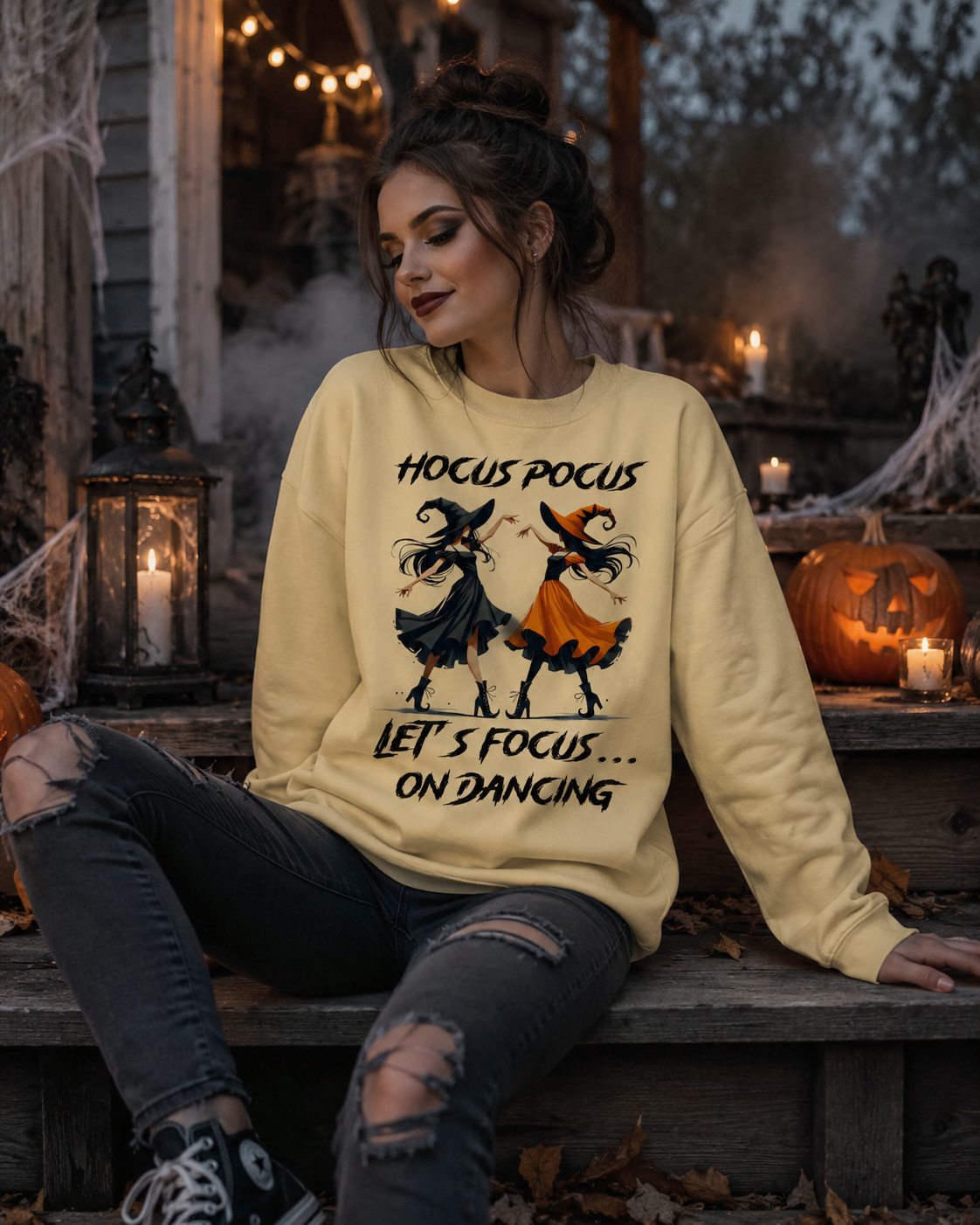 Hocus Pocus Let’s Focus on Dancing Comfort Colors Sweatshirt | Witch Dance Halloween Crewneck