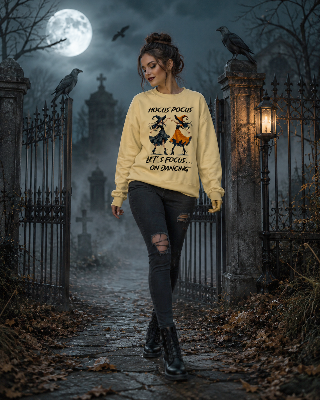 Hocus Pocus Let’s Focus on Dancing Comfort Colors Sweatshirt | Witch Dance Halloween Crewneck