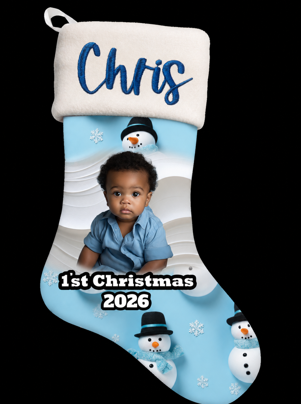 Custom Blue Baby's First Christmas Stocking: Cherish the Magic! 🎉