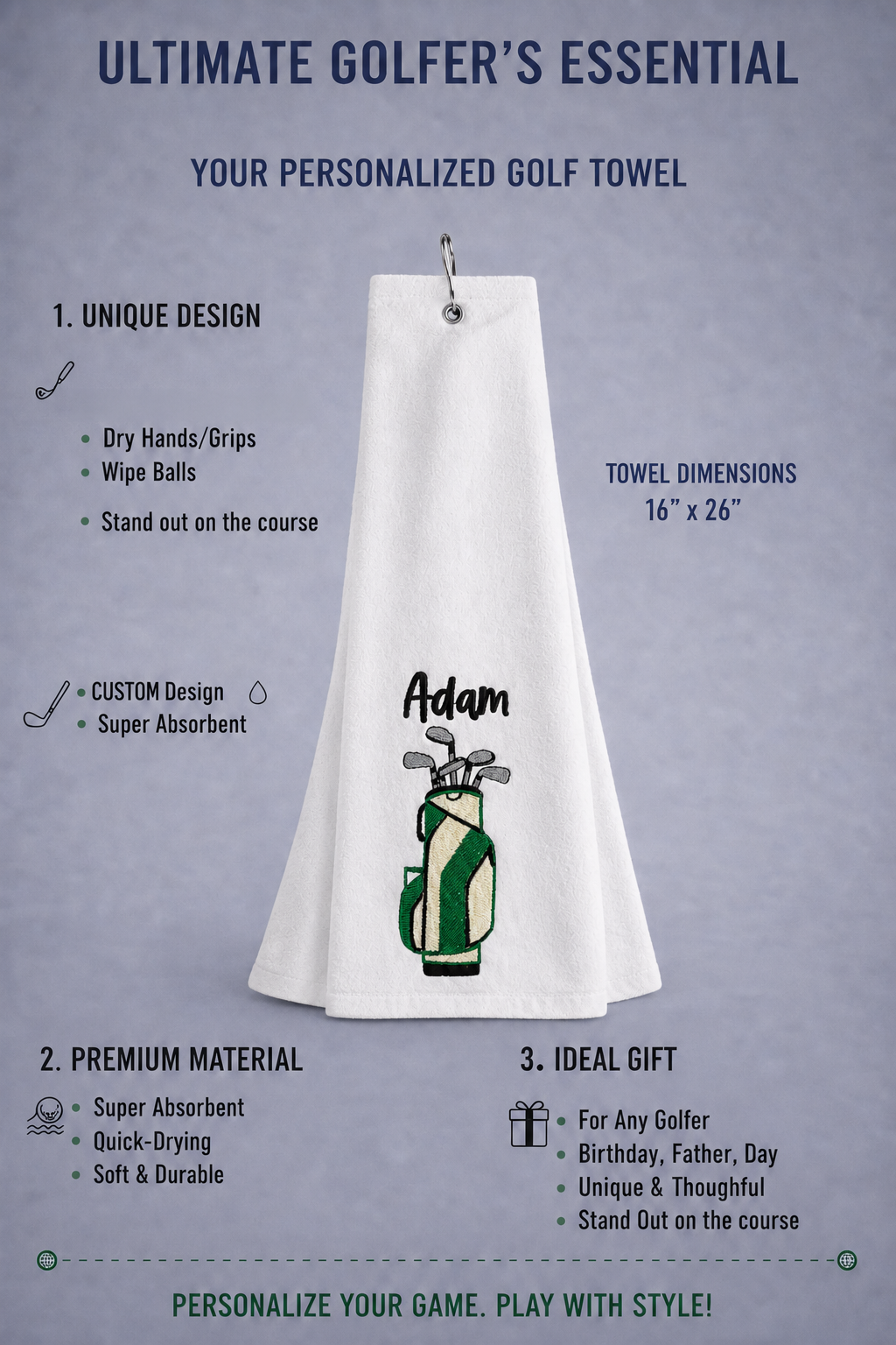 Golf Bag Personalized Embroidered Golf Towel