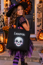 Personalized Cute Skull Halloween Trick-or-Treat Tote Bag | Custom Kids Candy Bag