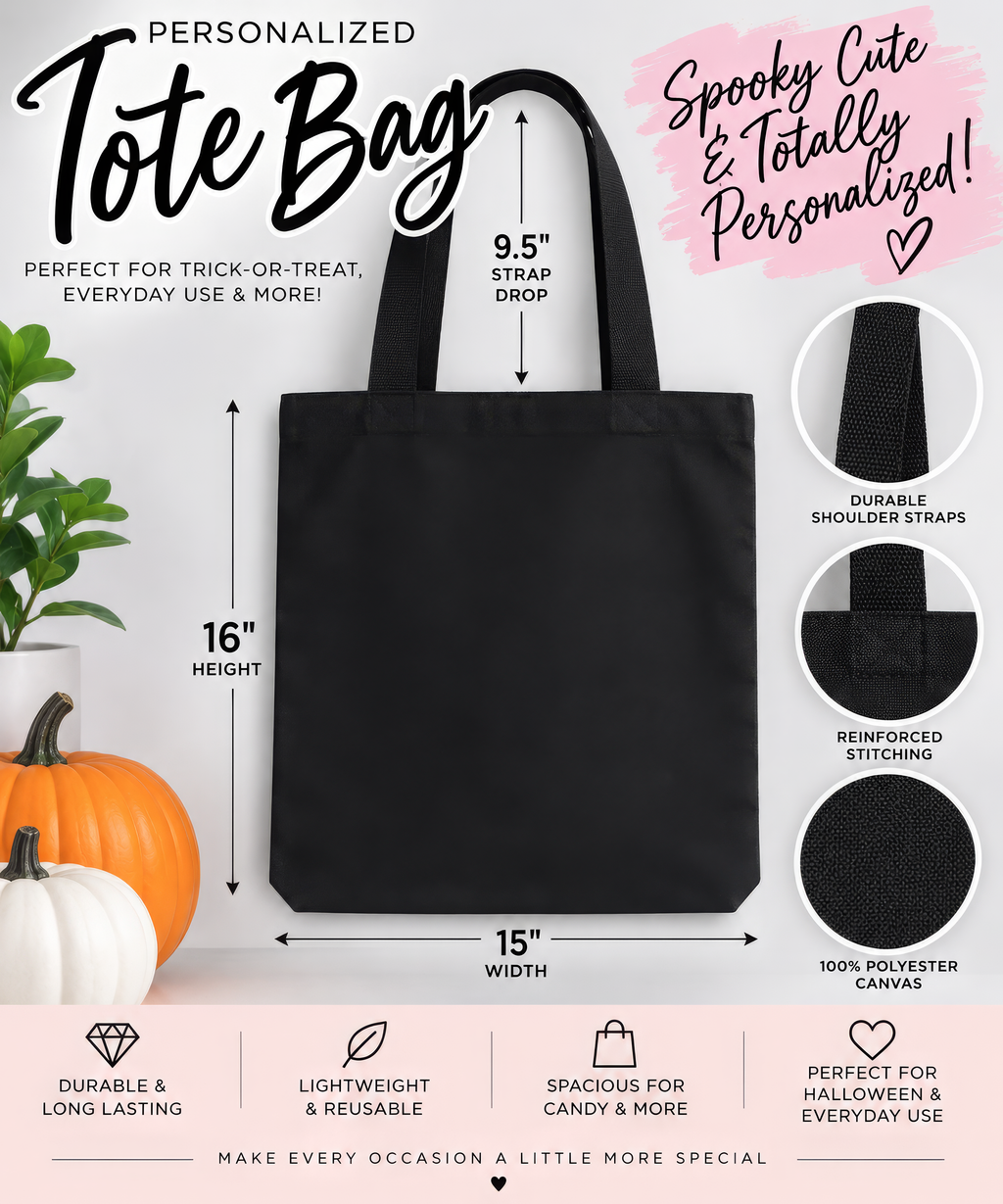 Personalized Cute Skull Halloween Trick-or-Treat Tote Bag | Custom Kids Candy Bag