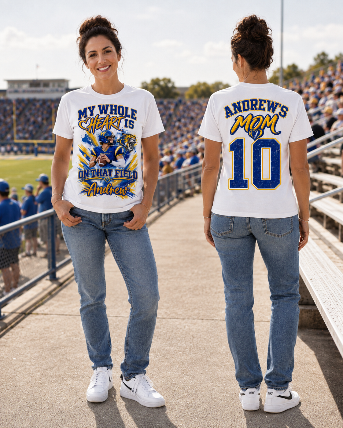 Personalized My Whole Heart Is On That Field Football Mom Shirt | Custom Player Photo, Name & Jersey Number Tee