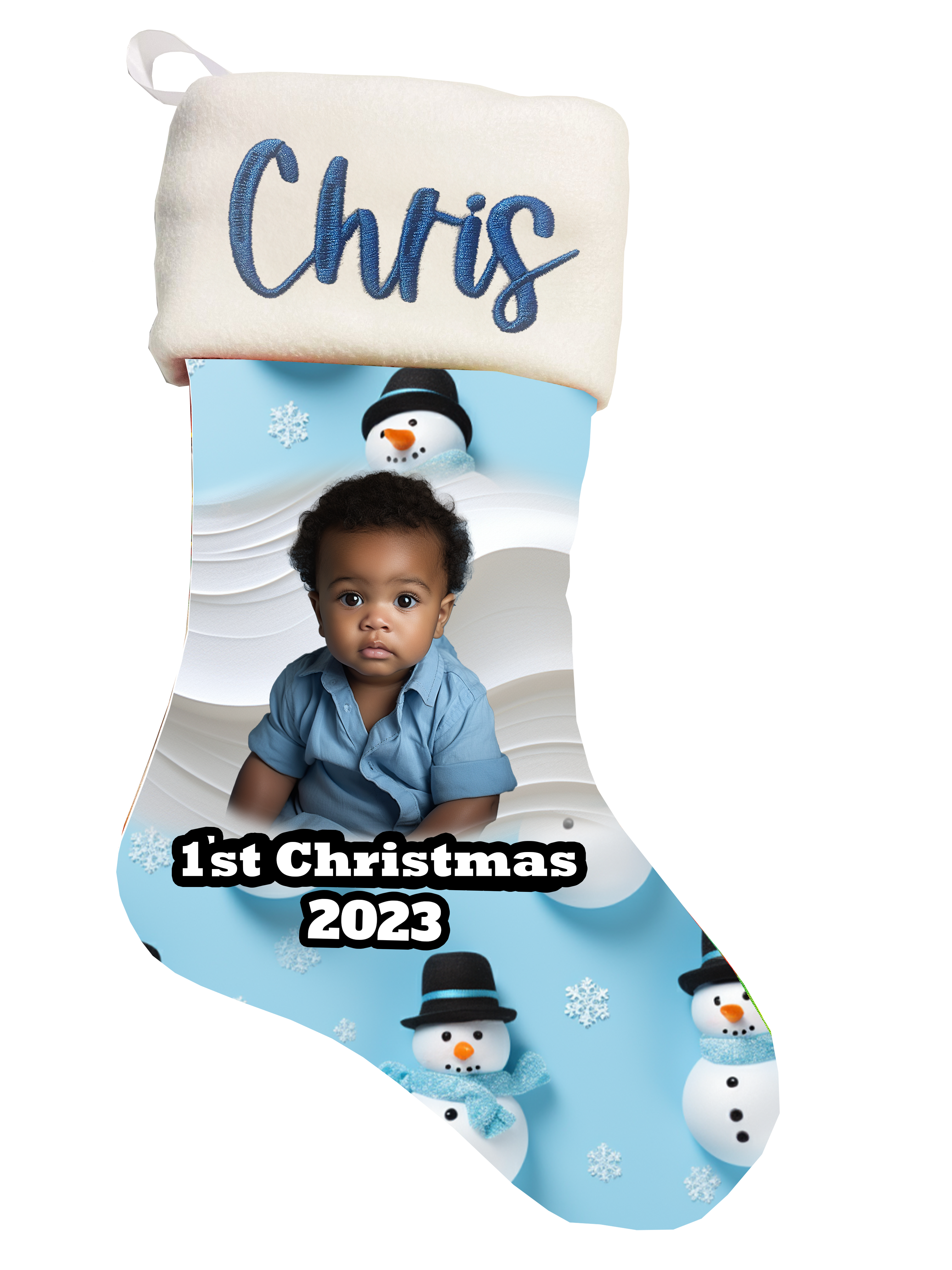 🎉Custom Blue Baby's First Christmas Stocking: Cherish the Magic! 🎉 Main image