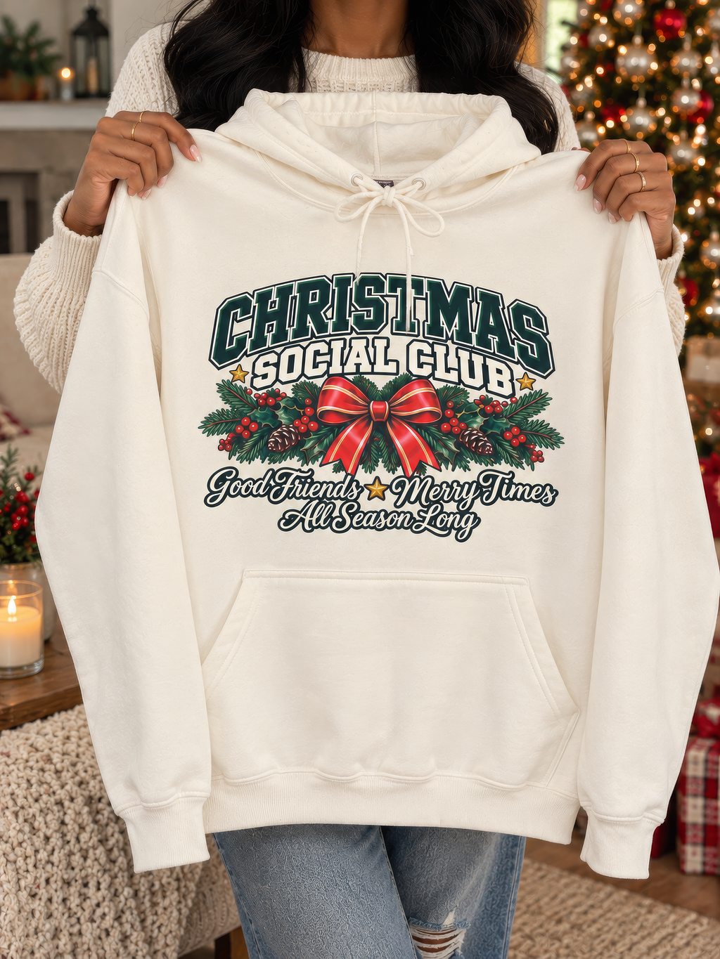 Christmas Social Club Hoodie | Gardenia Holiday Graphic Hoodie