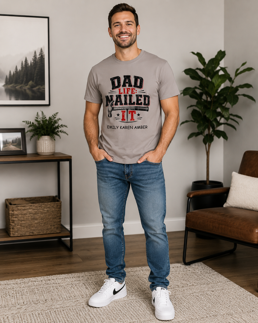 Personalized Dad Life Nailed It Shirt – Custom Kids Names Comfort Colors® Father’s Day Tee – Funny Dad Hammer Graphic T-Shirt Gift