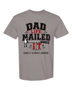 Personalized Dad Life Nailed It Shirt – Custom Kids Names Comfort Colors® Father’s Day Tee – Funny Dad Hammer Graphic T-Shirt Gift