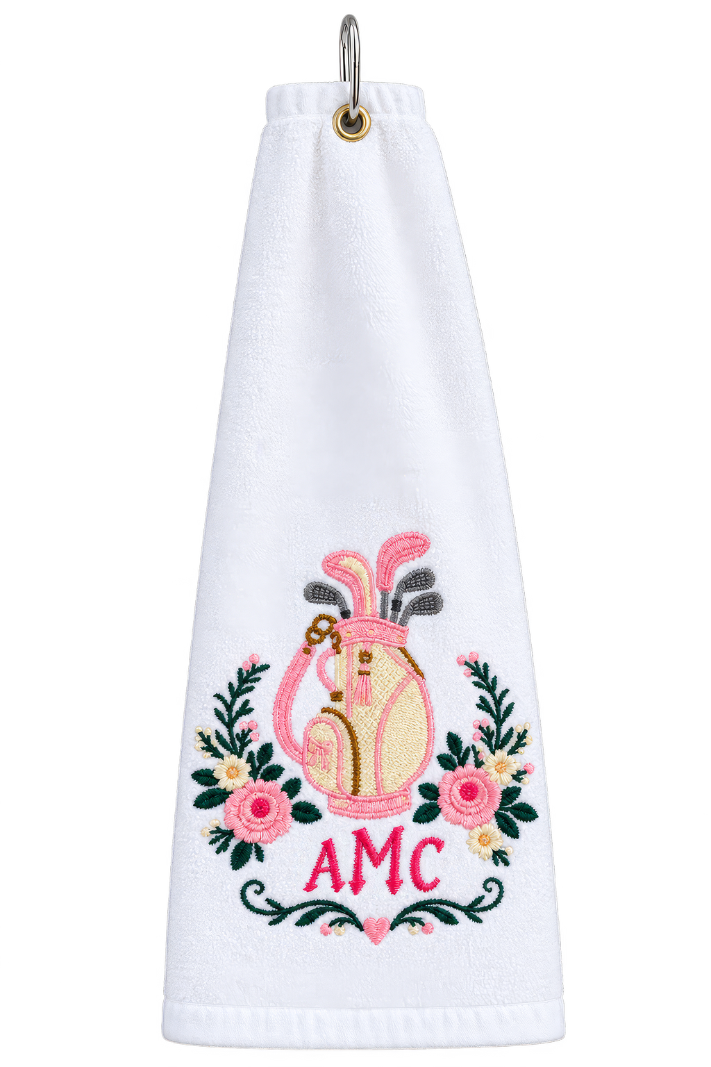 Personalized Floral Golf Towel – Custom Embroidered Golf Bag with Monogram & Pink Flowers