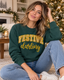 Festive Darling Glitter Appliqué Embroidered Christmas Sweatshirt – Forest Green Crewneck