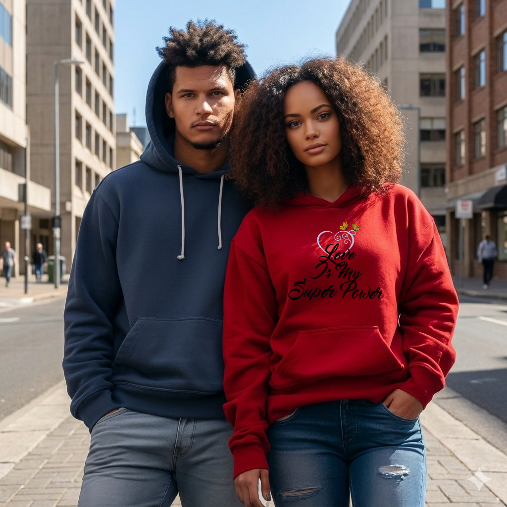 🎉 Embroidered "Love Is My Super Power" Valentine Theme Hoodie🎉 Secondary image