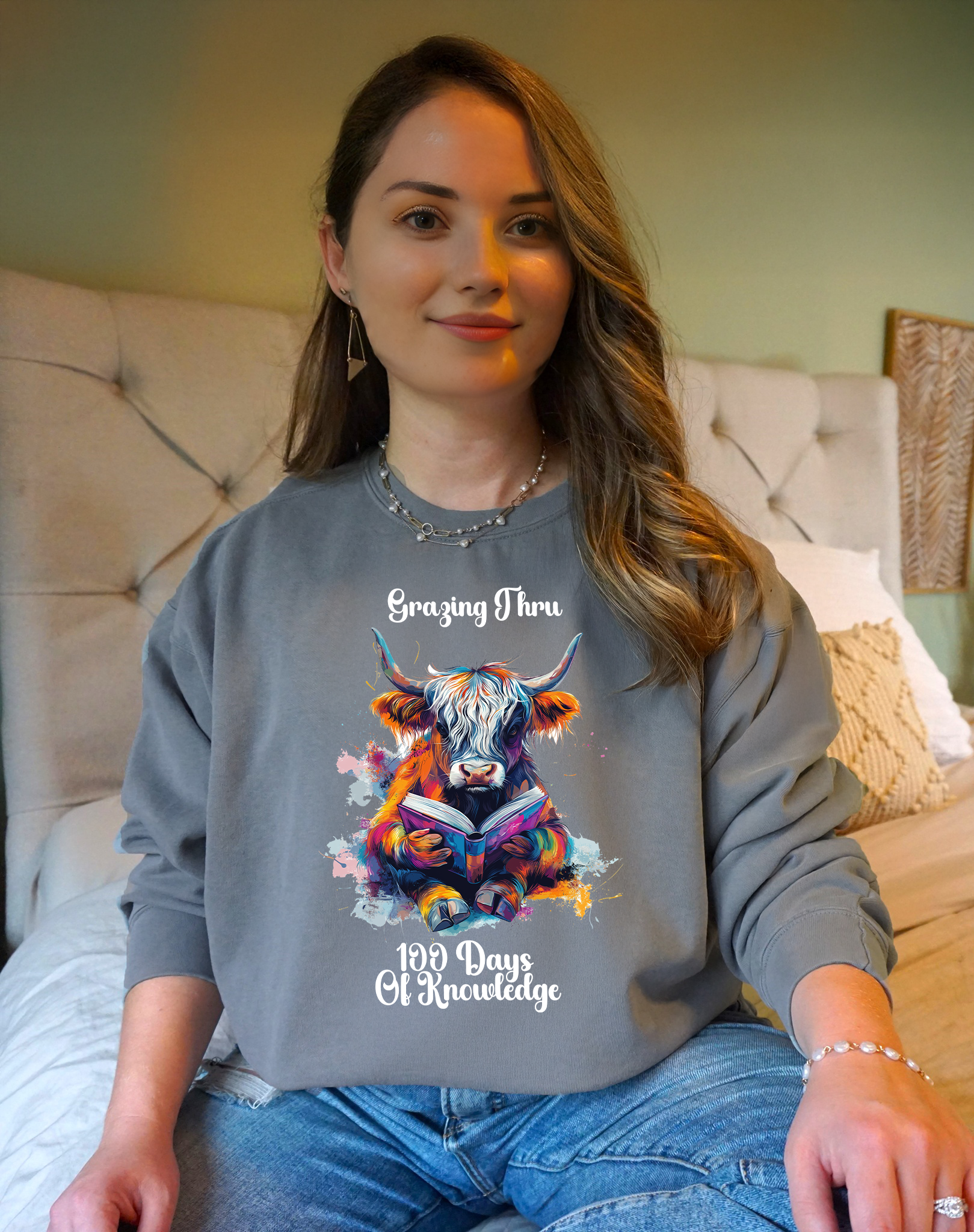 Grazing Through 100 Days Of Knowledge Comfort Colors Sweatshirt Main image