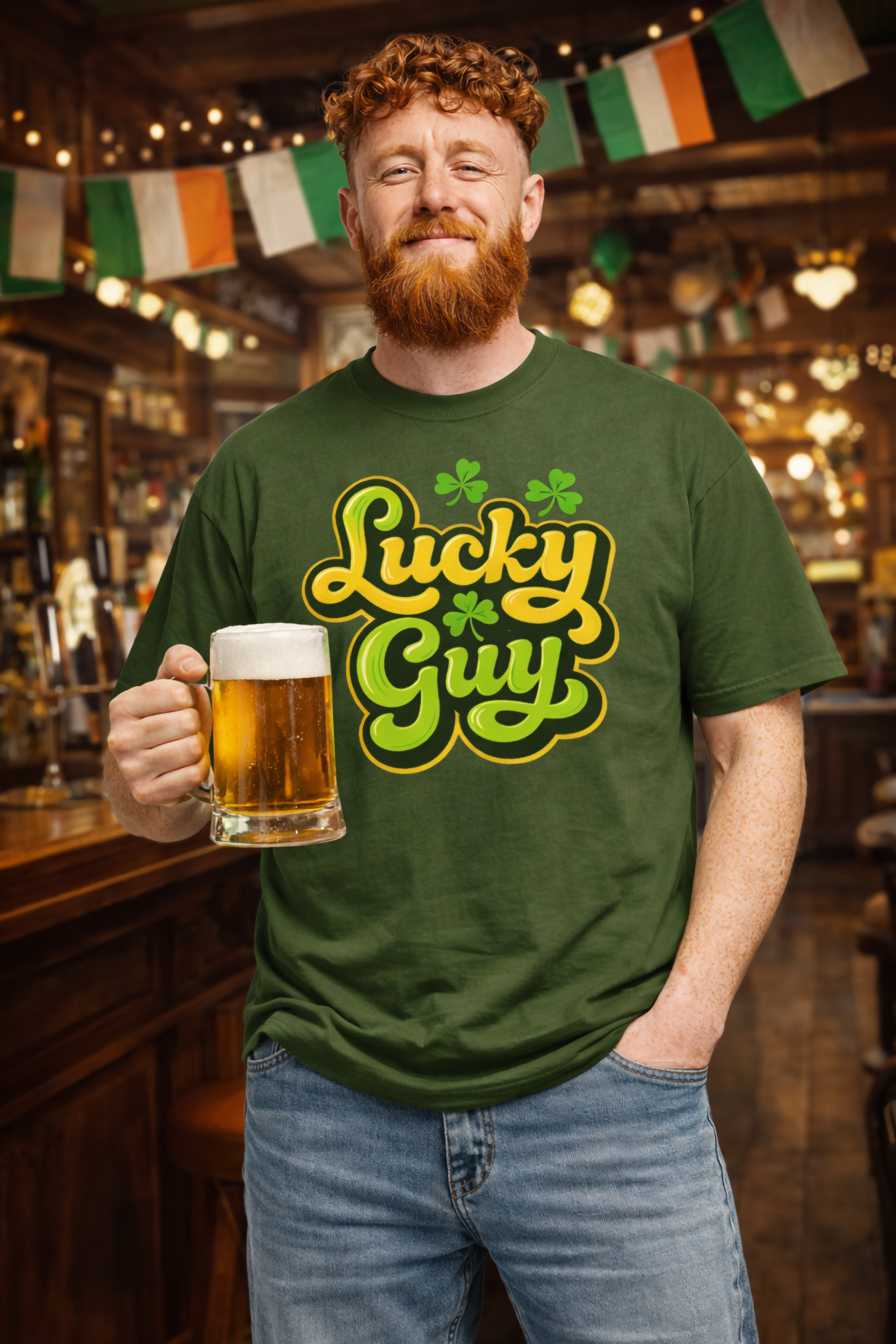 Lucky Guy Comfort Colors® Graphic T-Shirt – Olive Green Edition