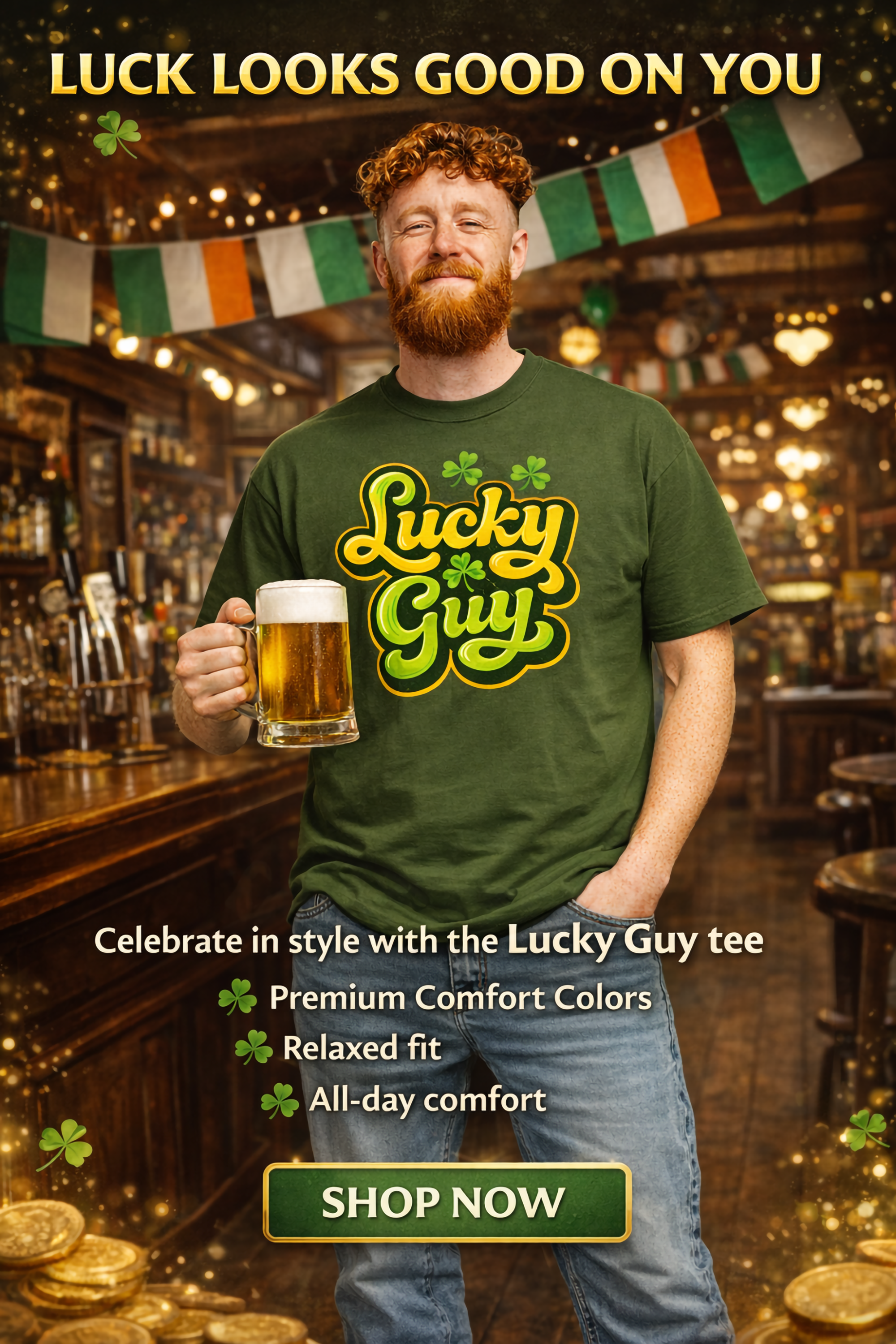 Lucky Guy Comfort Colors® Graphic T-Shirt – Olive Green Edition