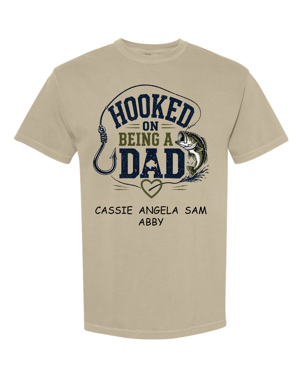Hooked on Being a Dad™ Personalized Fishing Comfort Colors® Khaki T-Shirt