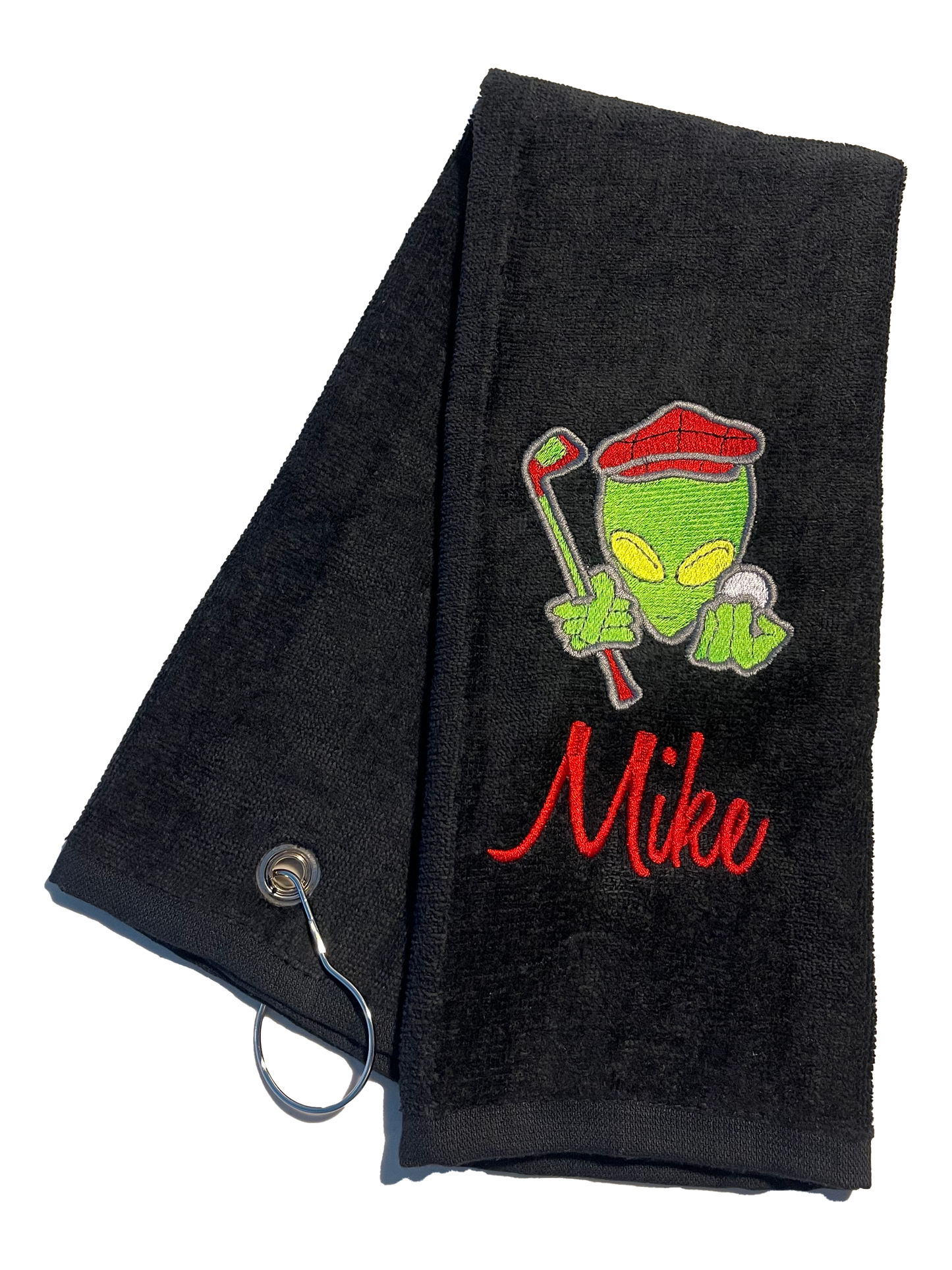 Alien Out-of-This-World Personalized Black Golf Towel 🌌⛳