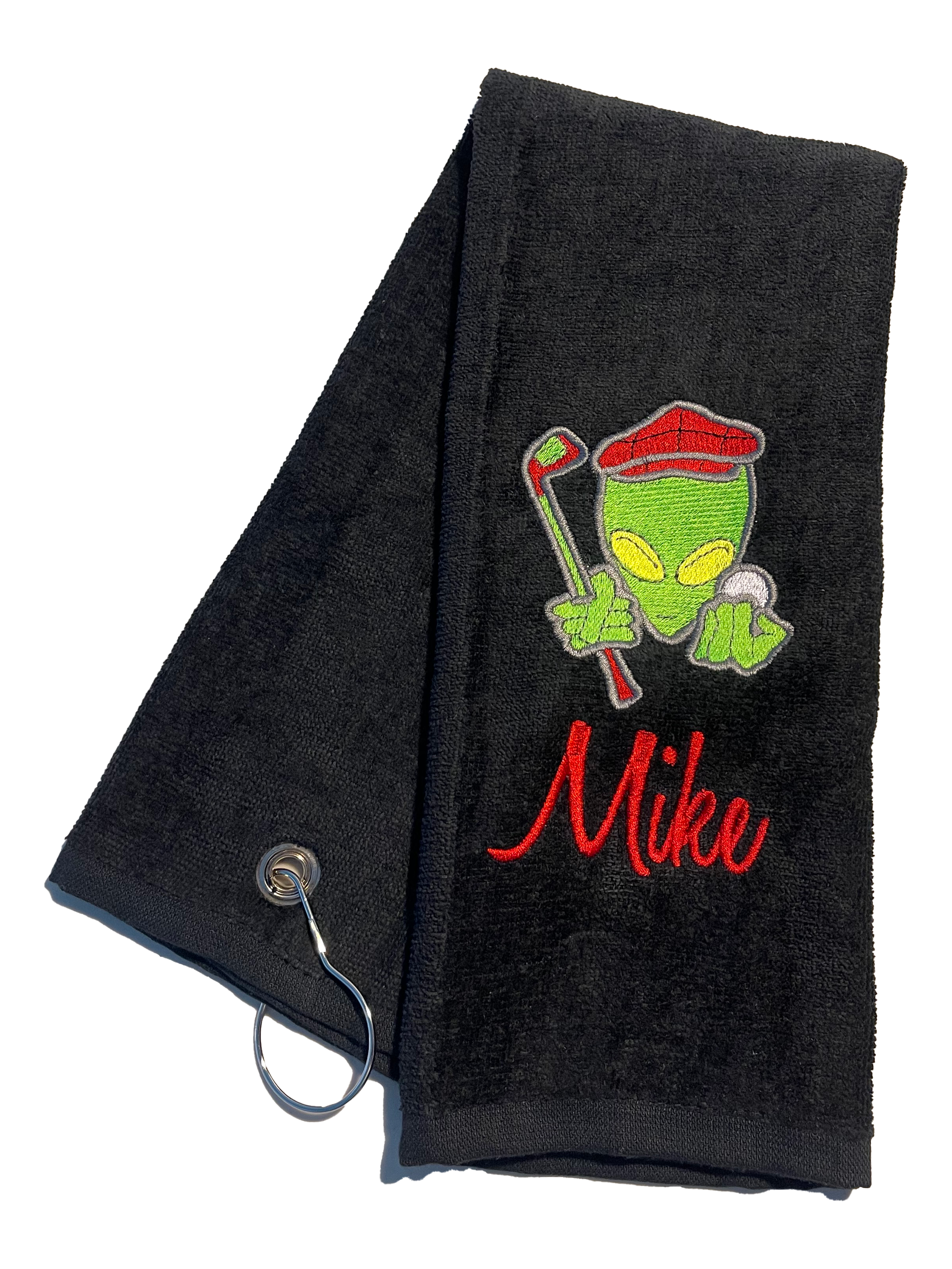 Alien Out-of-This-World Personalized Black Golf Towel 🌌⛳