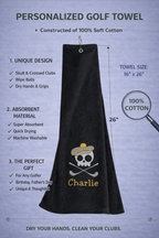 Black Skull Personalized Embroidered Golf Towel