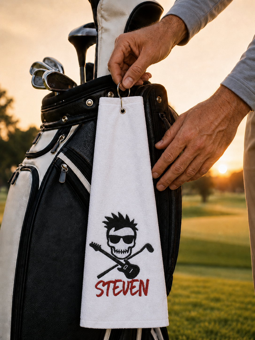Personalized Rock Star Skull Golf Towel | Custom Embroidered Golf Bag Towel Main image