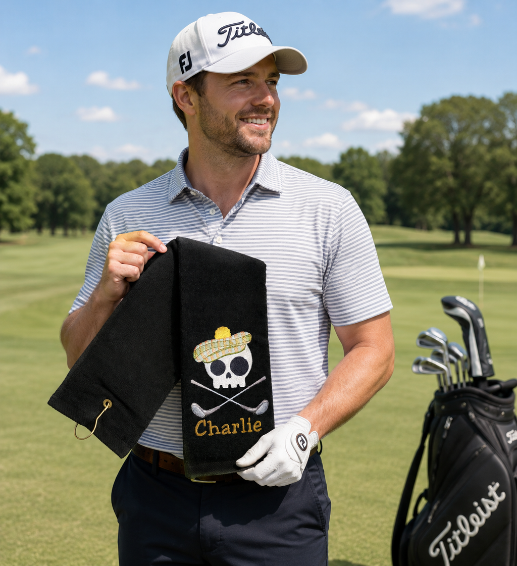 Black Skull Personalized Embroidered Golf Towel