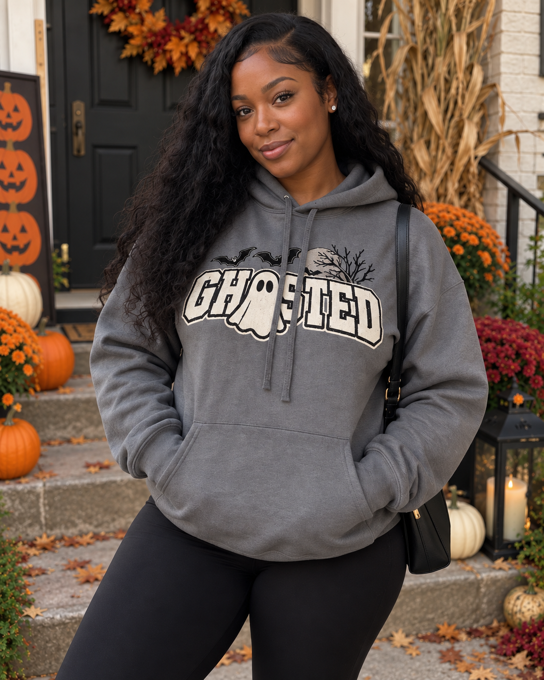Ghosted Halloween Embroidered Hoodie | Glitter Appliqué Spooky Season Sweatshirt | BELLA+CANVAS Unisex Hoodie