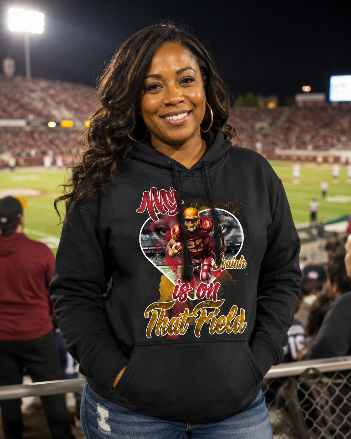 Black Personalized "My Heart Is On That Field"  Hoodie🎉 Main image